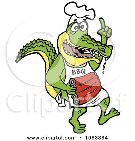 Clipart Chef Alligator Carrying Bbq Ribs - Royalty Free Vector Illustration by LaffToon