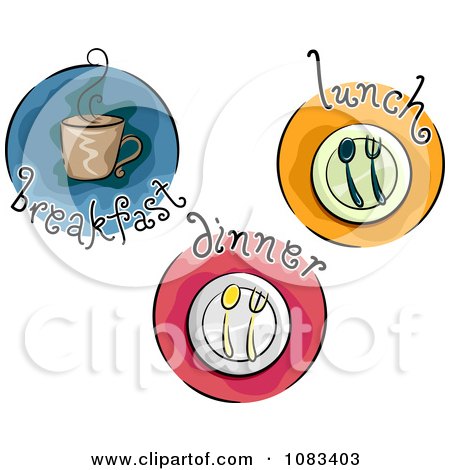 Clipart Breakfast Lunch And Dinner Meal Icons - Royalty Free Vector Illustration by BNP Design Studio