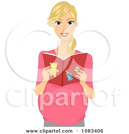 Clipart Pregnant Woman Reading A Baby Book - Royalty Free Vector Illustration by BNP Design Studio