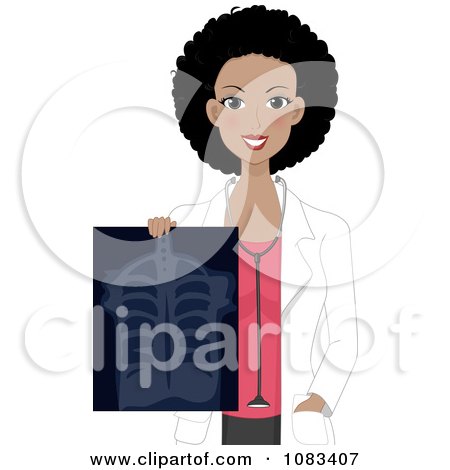 Clipart Black Female Radiologist Doctor Holding An Xray - Royalty Free Vector Illustration by BNP Design Studio