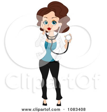 Clipart Pinup Doctor Woman Holding A Stethoscope - Royalty Free Vector Illustration by BNP Design Studio
