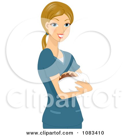Clipart Nurse Holding A Baby - Royalty Free Vector Illustration by BNP Design Studio