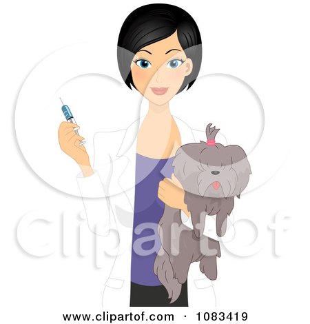 Clipart Female Vet Giving A Dog A Vaccine - Royalty Free Vector Illustration by BNP Design Studio