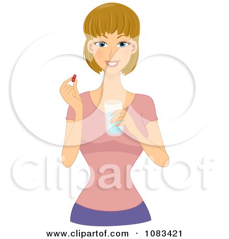 Clipart Healthy Woman Taking Her Daily Vitamin - Royalty Free Vector Illustration by BNP Design Studio