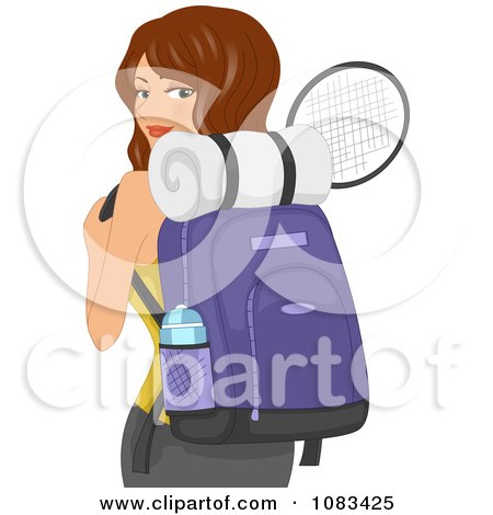 Clipart Active Woman With A Fitness Bag And Tennis Racket - Royalty Free Vector Illustration by BNP Design Studio