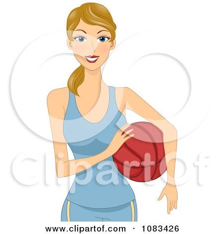 Clipart Athletic Woman Holding A Basketball - Royalty Free Vector Illustration by BNP Design Studio