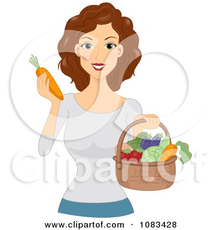 Clipart Healthy Woman With A Basket Of Produce - Royalty Free Vector Illustration by BNP Design Studio