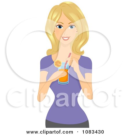 Clipart Thin Blond Woman Drinking Orange Juice - Royalty Free Vector Illustration by BNP Design Studio