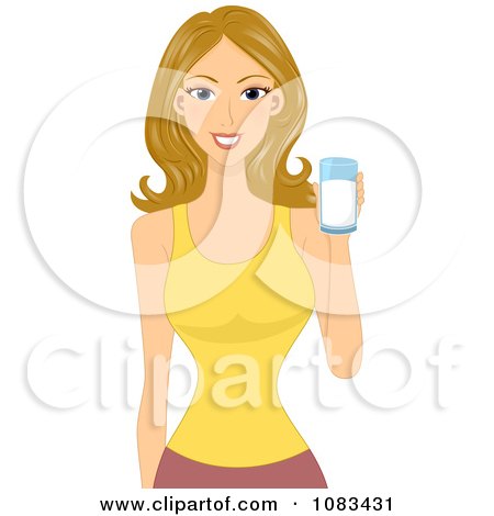Clipart Healthy Blond Woman With A Glass Of Milk - Royalty Free Vector Illustration by BNP Design Studio
