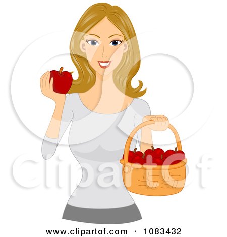 Clipart Woman Holding A Basket And Apple - Royalty Free Vector Illustration by BNP Design Studio