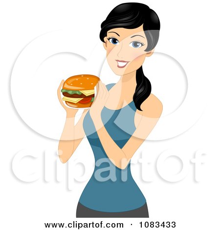 Clipart Thin Woman Holding A Cheeseburger - Royalty Free Vector Illustration by BNP Design Studio