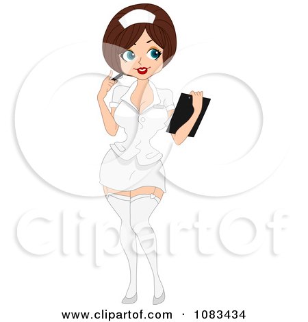 Clipart Pinup Nurse Holding A Clipboard - Royalty Free Vector Illustration by BNP Design Studio