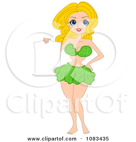 Clipart Vegetarian Pinup Girl Wearing Lettuce And Holding A Sign - Royalty Free Vector Illustration by BNP Design Studio