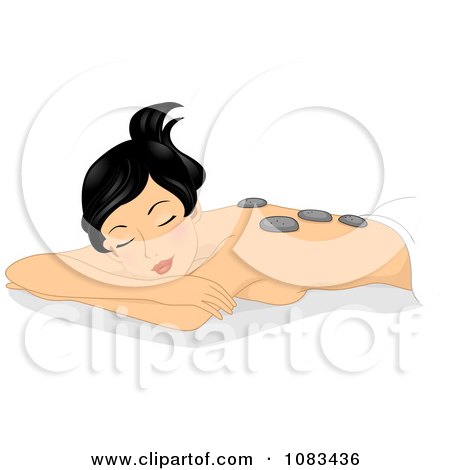 Clipart Relaxed Woman Getting A Hot Stone Massage At The Spa - Royalty Free Vector Illustration by BNP Design Studio