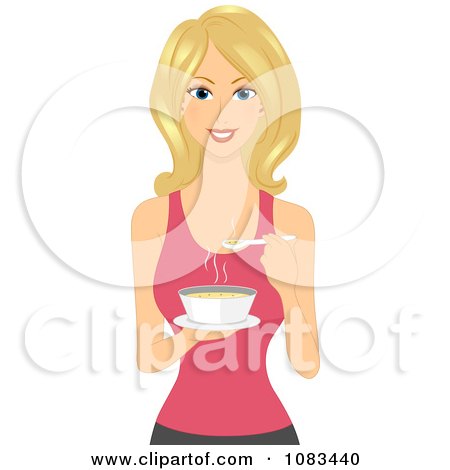 Clipart Healthy Woman Eating Soup - Royalty Free Vector Illustration by BNP Design Studio