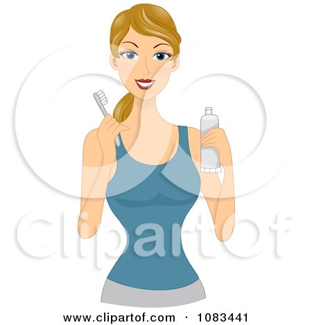 Clipart Pretty Woman With A Toothbrush And Paste - Royalty Free Vector Illustration by BNP Design Studio
