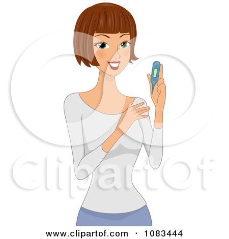 Clipart Woman Wearing A Thermometer - Royalty Free Vector Illustration by BNP Design Studio
