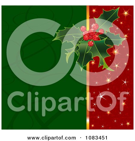Clipart Red Sparkle And Green Swirl Christmas Holly Background - Royalty Free Vector Illustration by Pushkin