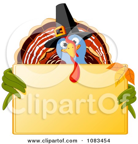 Clipart Pilgrim Thanksgiving Turkey Holding A Gold Sign - Royalty Free Vector Illustration by Pushkin