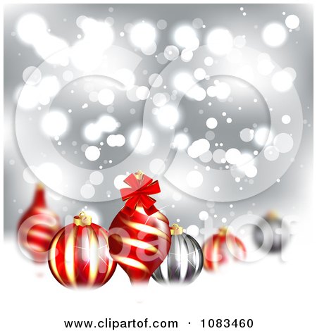 Clipart Christmas Background With 3d Ornaments Over Silver And Snow - Royalty Free Illustration by vectorace
