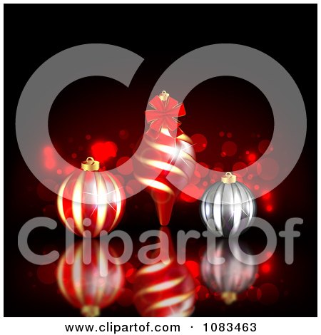 Clipart Christmas Background With 3d Ornaments Over Black With Sparkles - Royalty Free Illustration by vectorace