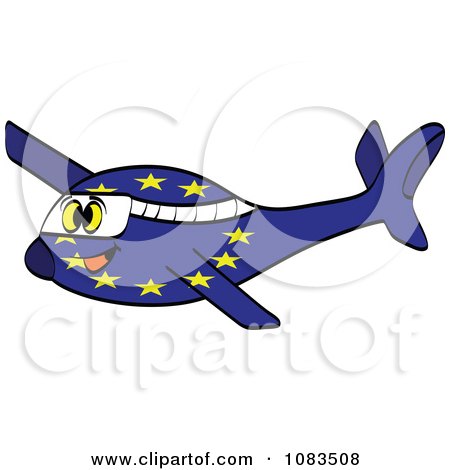 Clipart Happy European Flag Plane - Royalty Free Vector Illustration by Andrei Marincas