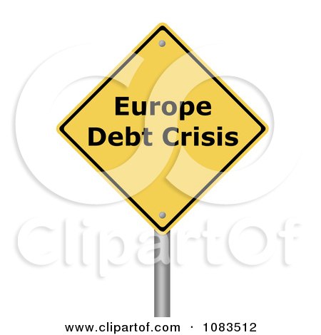 Clipart 3d Europe Debt Crisis Yellow Warning Sign - Royalty Free CGI Illustration by oboy