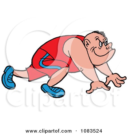 Clipart Caucasian Sprinter At The Starting Line - Royalty Free Vector Illustration by LaffToon
