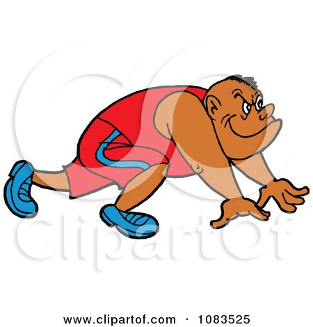 Clipart Hispanic Sprinter At The Starting Line - Royalty Free Vector Illustration by LaffToon
