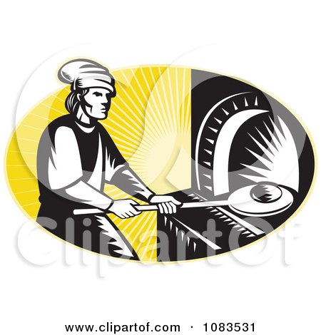 Clipart Retro Medieval Baker Using A Bread Pan - Royalty Free Vector Illustration by patrimonio