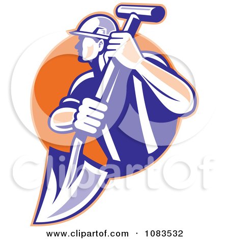 Clipart Retro Construction Worker With A Shovel - Royalty Free Vector Illustration by patrimonio