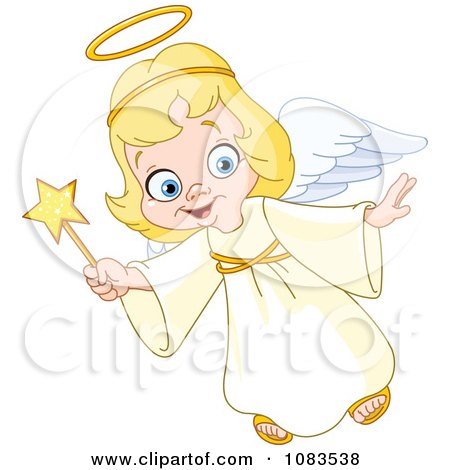 Clipart Cute Christmas Angel Girl Flying With A Wand - Royalty Free Vector Illustration by yayayoyo
