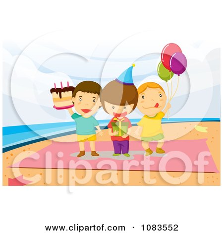 Clipart Boys Standing On A Towel At A Beach Birthday Party - Royalty Free Vector Illustration by mayawizard101