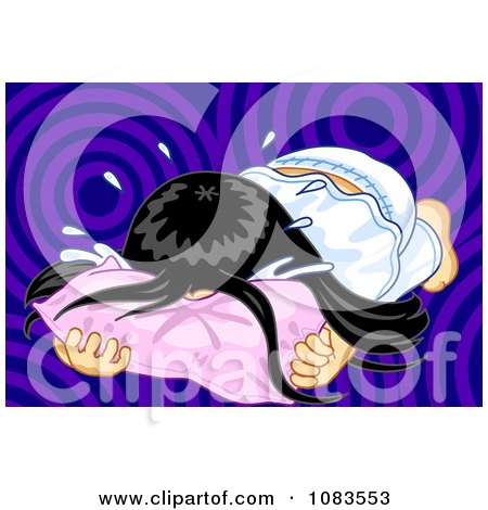 Clipart Sad Girl Crying Into Her Pillow - Royalty Free Vector Illustration by mayawizard101