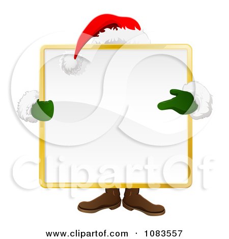 Clipart Santa Standing Behind A Large Square Sign - Royalty Free Vector Illustration by AtStockIllustration