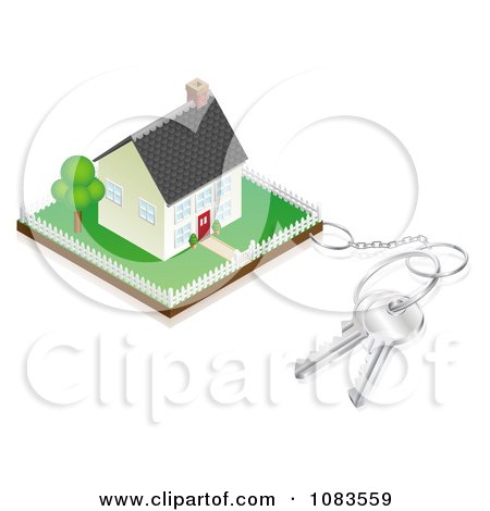 Clipart 3d Keyring Attached To A Property With A House - Royalty Free Vector Illustration by AtStockIllustration