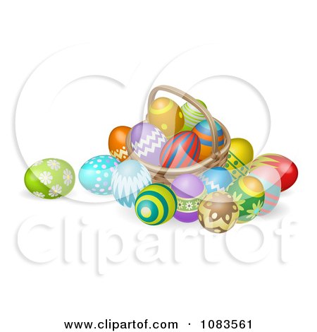 Clipart 3d Straw Easter Basket With Eggs - Royalty Free Vector Illustration by AtStockIllustration