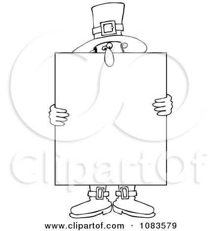 Clipart Outlined Pilgrim Holding A Thanksgiving Sign - Royalty Free Vector Illustration by djart