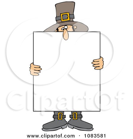Clipart Pilgrim Holding A Thanksgiving Sign - Royalty Free Vector Illustration by djart