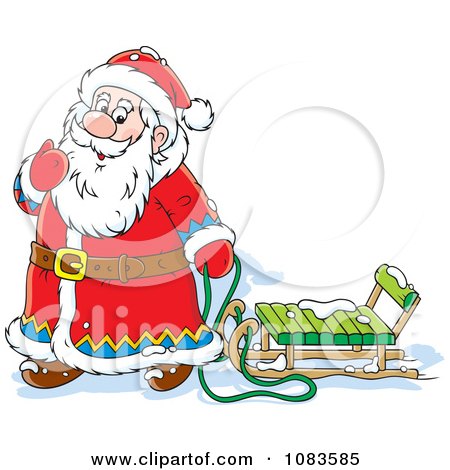 Clipart Santa Playing In The Snow With A Sled - Royalty Free Vector Illustration by Alex Bannykh
