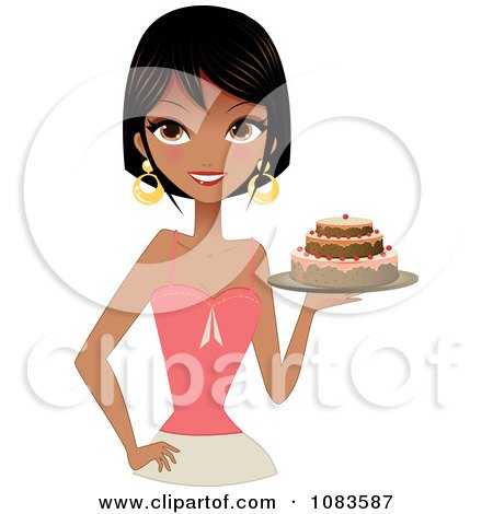 Clipart Gorgeous Black Woman Holding A Cake - Royalty Free Vector Illustration by Melisende Vector