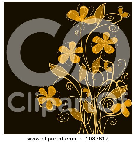 Clipart Orange Flowers On A Dark Brown Background - Royalty Free Vector Illustration by Vector Tradition SM