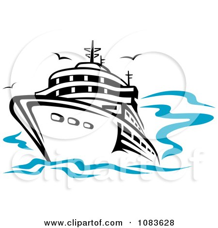 Clipart Cruiseliner At Sea With Gulls - Royalty Free Vector Illustration by Vector Tradition SM