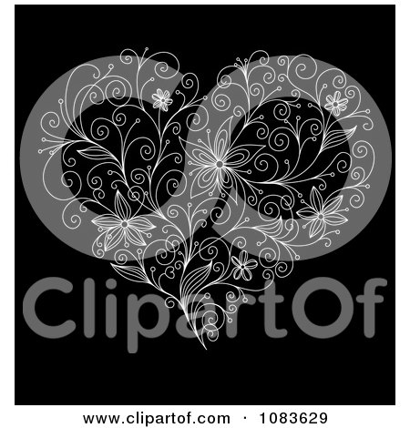 Clipart Floral Heart In Black And White - Royalty Free Vector Illustration by Vector Tradition SM
