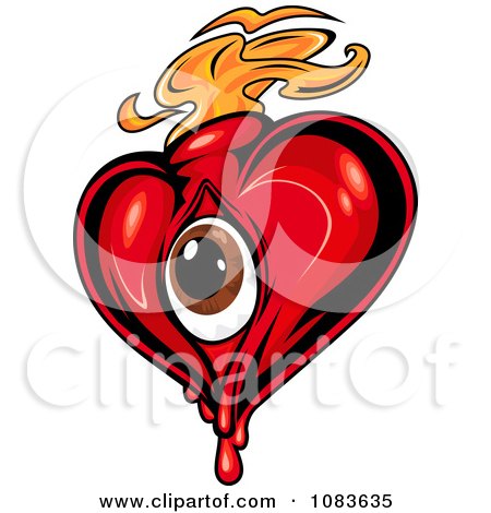 Clipart Red Heart With A Brown Eye And Orange Flames - Royalty Free Vector Illustration by Vector Tradition SM