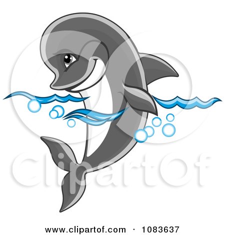 Clipart Gray Dolphin Floating In The Surf - Royalty Free Vector Illustration by Vector Tradition SM