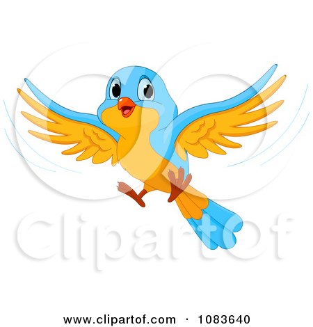 Clipart Cute Blue And Orange Bird In Flight - Royalty Free Vector Illustration by Pushkin