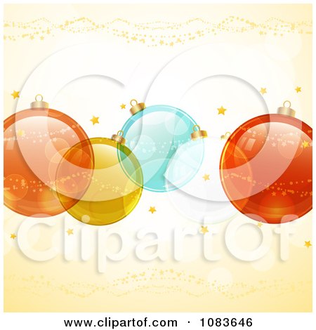 Clipart Christmas Background With 3d Transparent Baubles Over Orange - Royalty Free Vector Illustration by elaineitalia