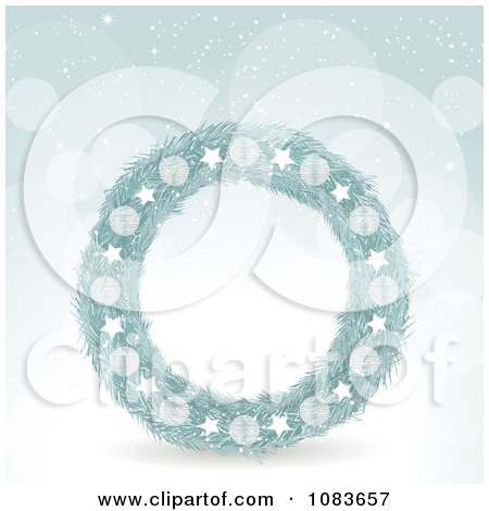 Clipart 3d Blue Christmas Wreath Against Snow - Royalty Free Vector Illustration by elaineitalia