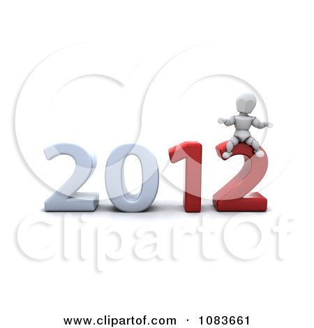 Clipart 3d White Character Sitting On 2012 New Year - Royalty Free CGI Illustration by KJ Pargeter